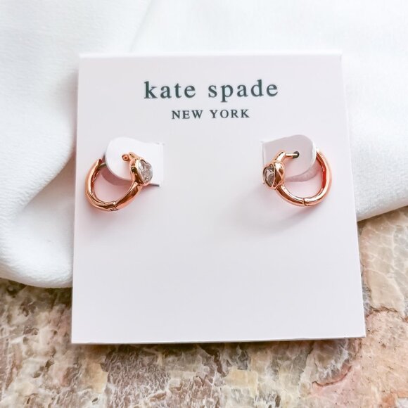 kate spade Jewelry - Kate Spade | rose gold Tiny Twinkles Love clear heart huggie earrings